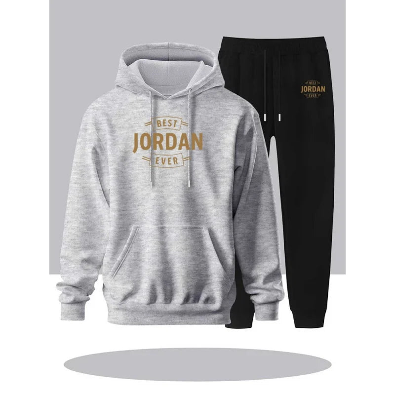 Men's casual street style hoodie, comfortable sports and leisure set for autumn and winter. Minimalist Men's Printed Hoodie Set