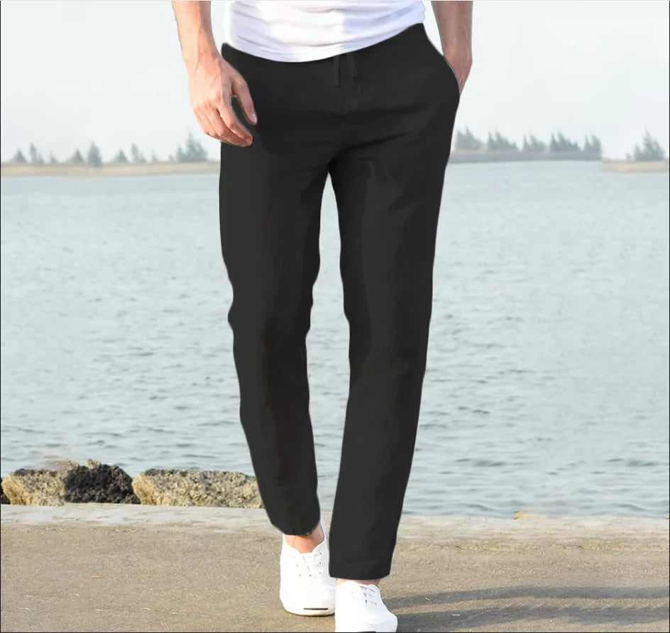 2025 Men's linen and cotton trousers, new for autumn, breathable linen trousers of solid colour, sportswear s-5xl