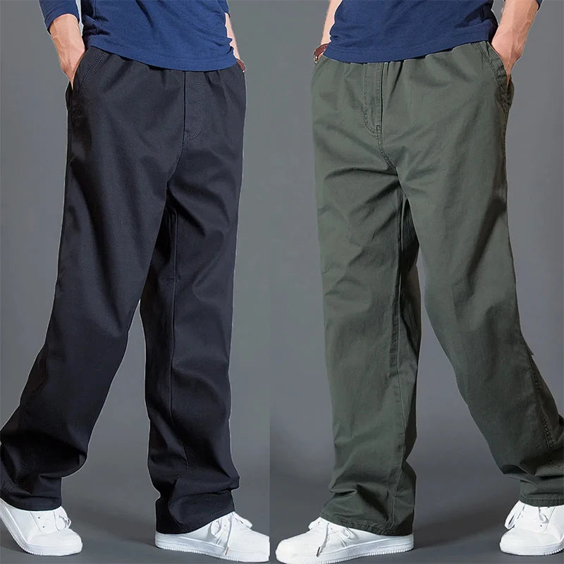 Mens Casual Cargo Pants Loose Fit Spring Autumn Men's Cotton Trousers Sports Many Pockets Wide Leg Straight Pants