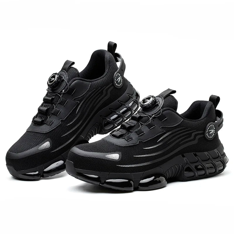 Rotary Button Adjustable Safety Shoes Comfortable Soft Work Sneakers Lightweight Slip Resistant Low Top Steel Toe Boots for Men