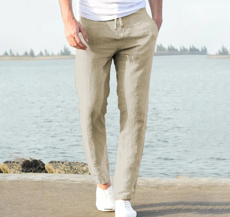 2025 Men's linen and cotton trousers, new for autumn, breathable linen trousers of solid colour, sportswear s-5xl