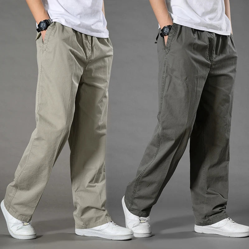 Mens Casual Cargo Pants Loose Fit Spring Autumn Men's Cotton Trousers Sports Many Pockets Wide Leg Straight Pants