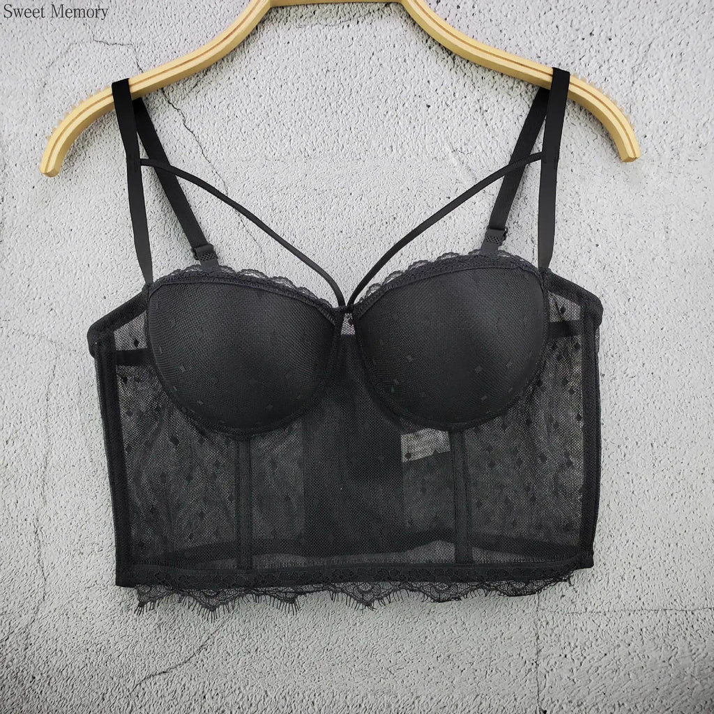 J738 Dropship Beautiful Black White Bras For Girls Women Sweet Memory Chain Tassel Small Tank Top with Elegant Strap Underwear