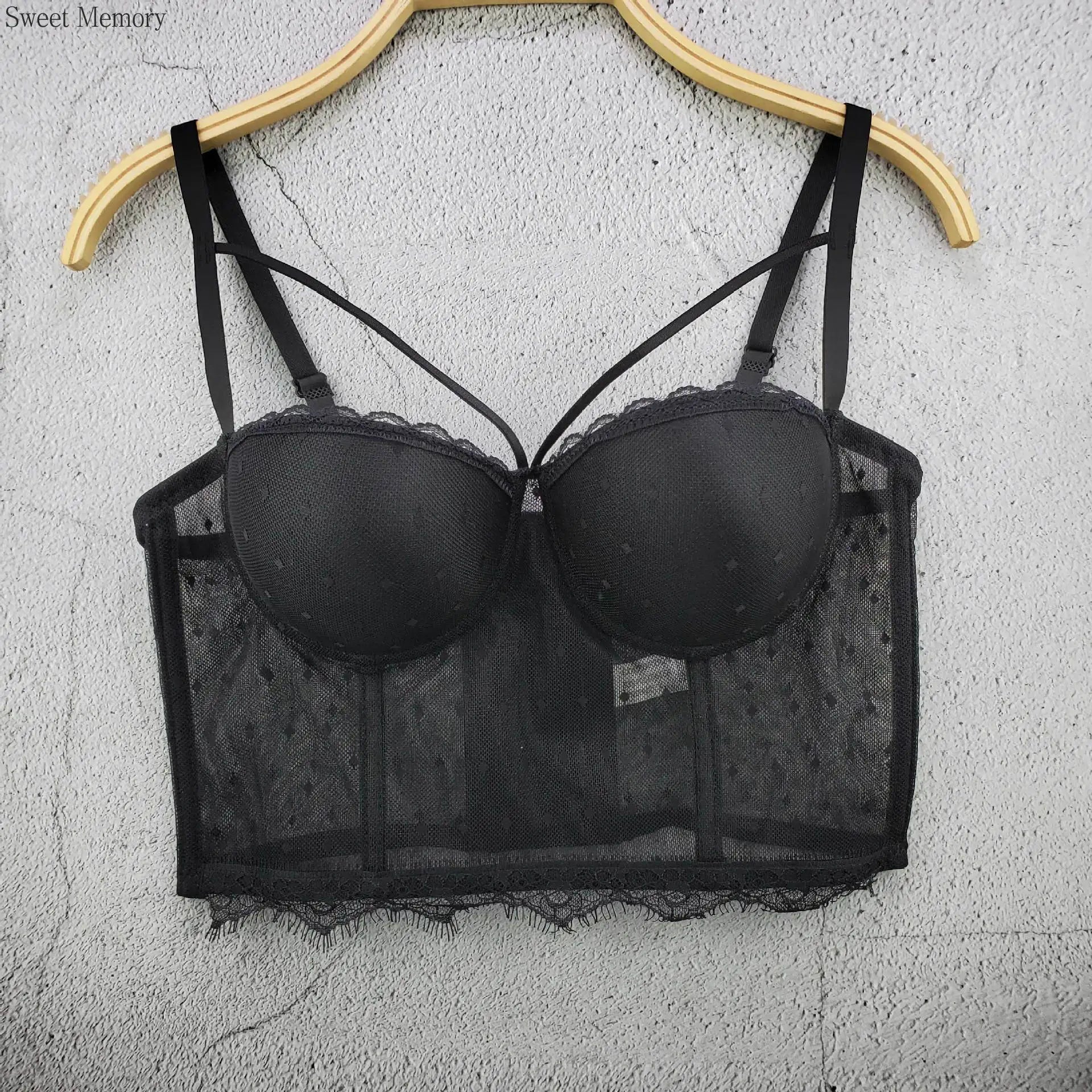 J738 Dropship Beautiful Black White Bras For Girls Women Sweet Memory Chain Tassel Small Tank Top with Elegant Strap Underwear