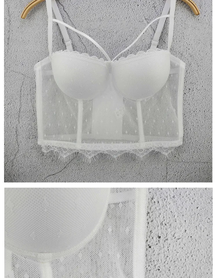 J738 Dropship Beautiful Black White Bras For Girls Women Sweet Memory Chain Tassel Small Tank Top with Elegant Strap Underwear