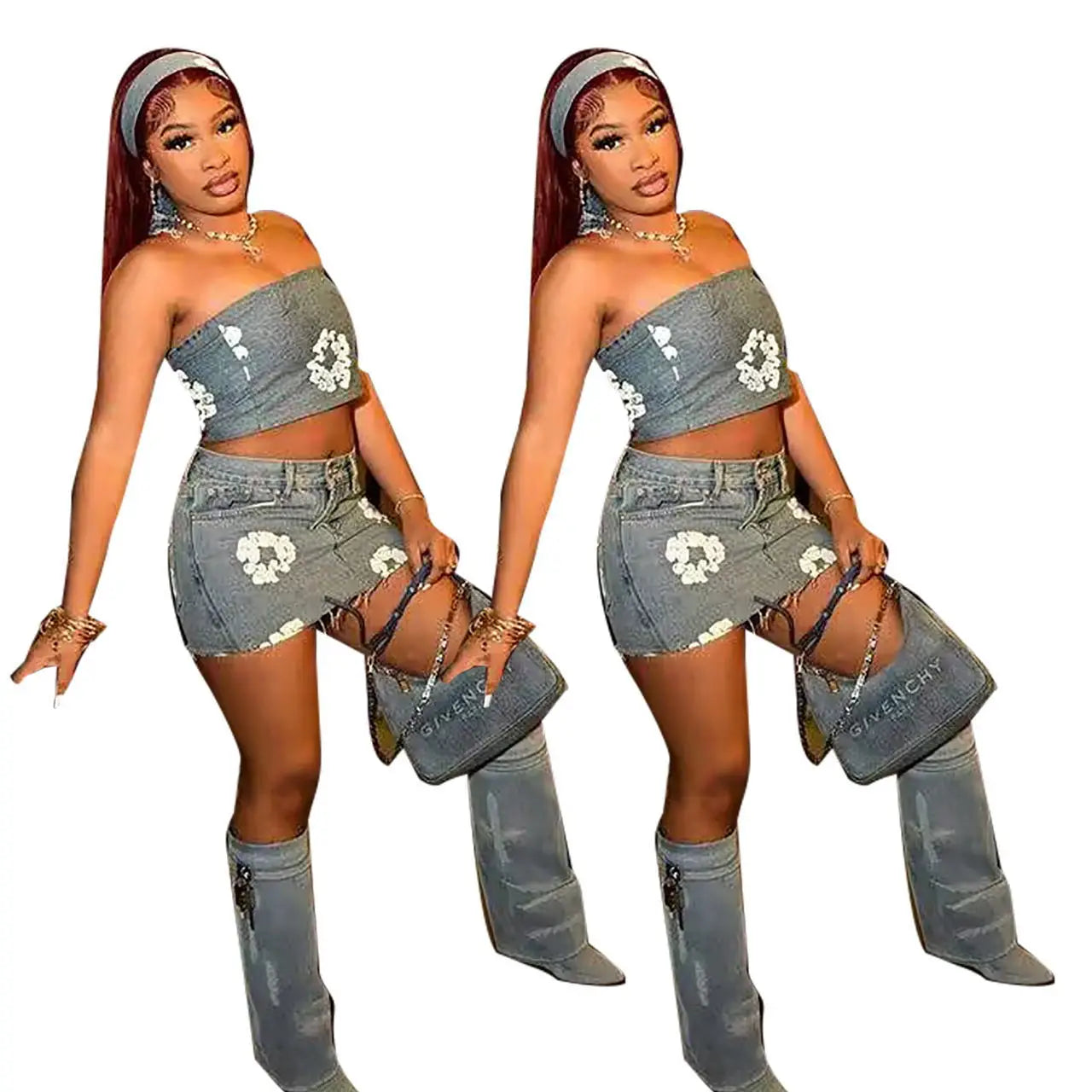 Denim 2 Piece Sets Women Short Skirt Outfits Casual  Sleeveless Tank Top Slim Fit Sexy Party Night High Waist Suits Ensemble