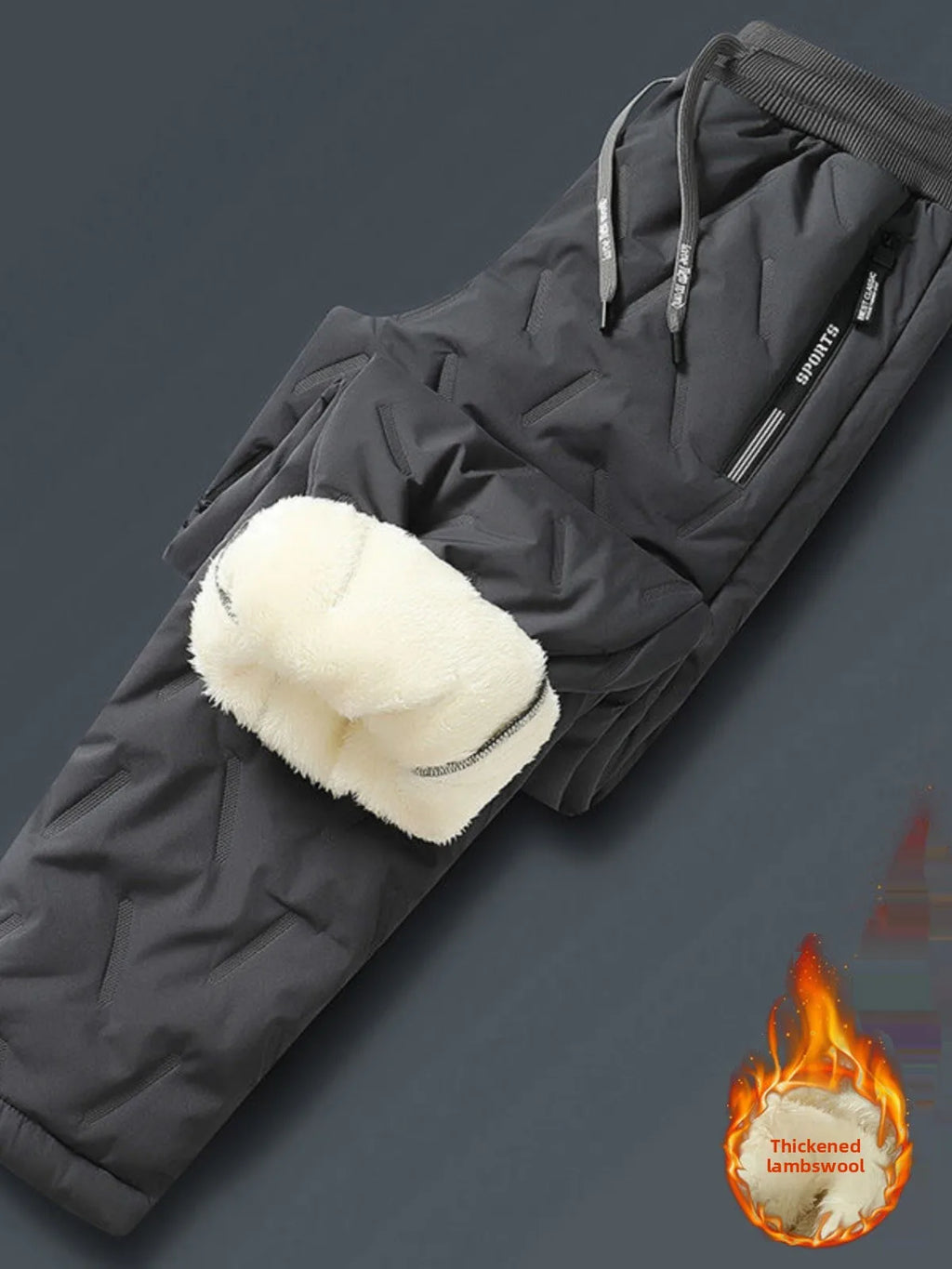 Winter Men's Large Size Casual Lamb Velvet Fce Lined Thiened Outdoor Warm Loose Cuffed Downproof Windproof Cotton Pants