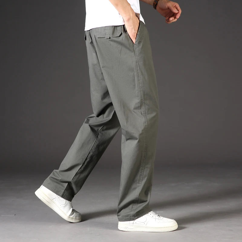 Mens Casual Cargo Pants Loose Fit Spring Autumn Men's Cotton Trousers Sports Many Pockets Wide Leg Straight Pants